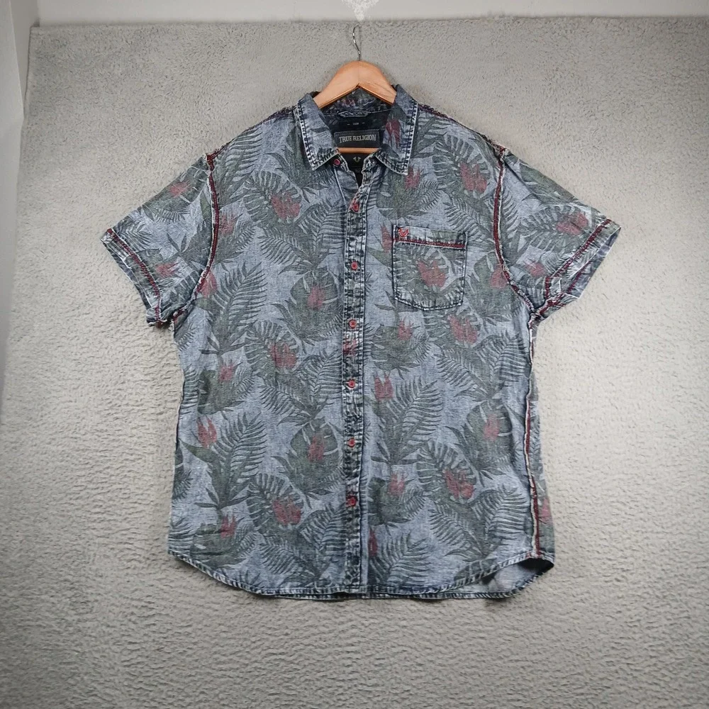 True Religion MSJAF6BC1 Printed Floral Shirt Men XXL Blue NWT